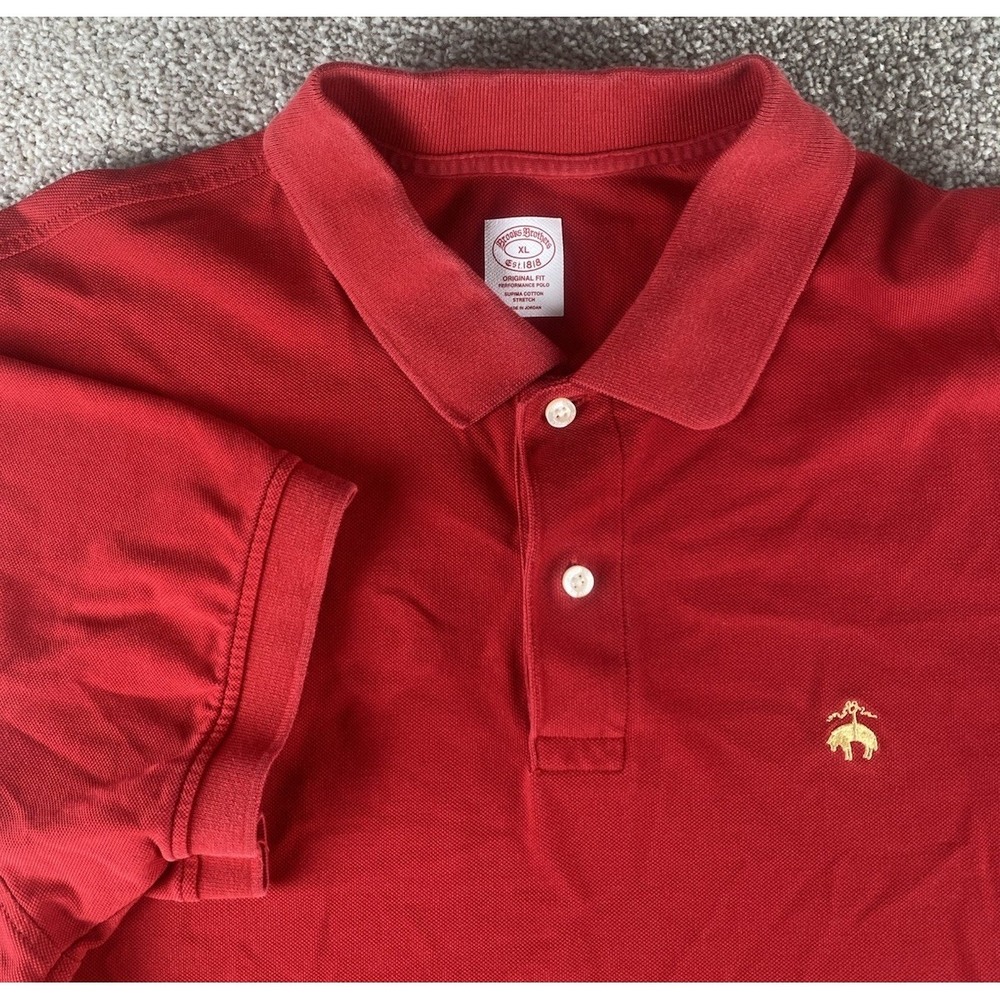 Brooks Brothers Supima Cotton Stretch Polo Mens XL‎ Red Solid Golden Lamb Preppy